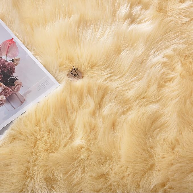 Latepis Yellow Area Rug for Living Room 6x9 Faux Fur Fluffy Rug Washable - Image 6