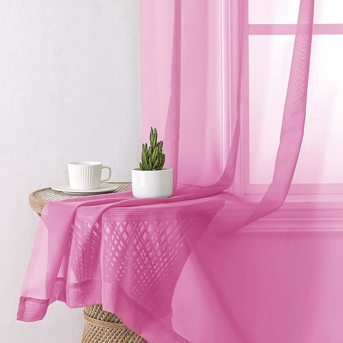 Hot Pink Sheer Curtains for Bedroom 84 Inches Long 2 Panels, Light Filtering - Image 6