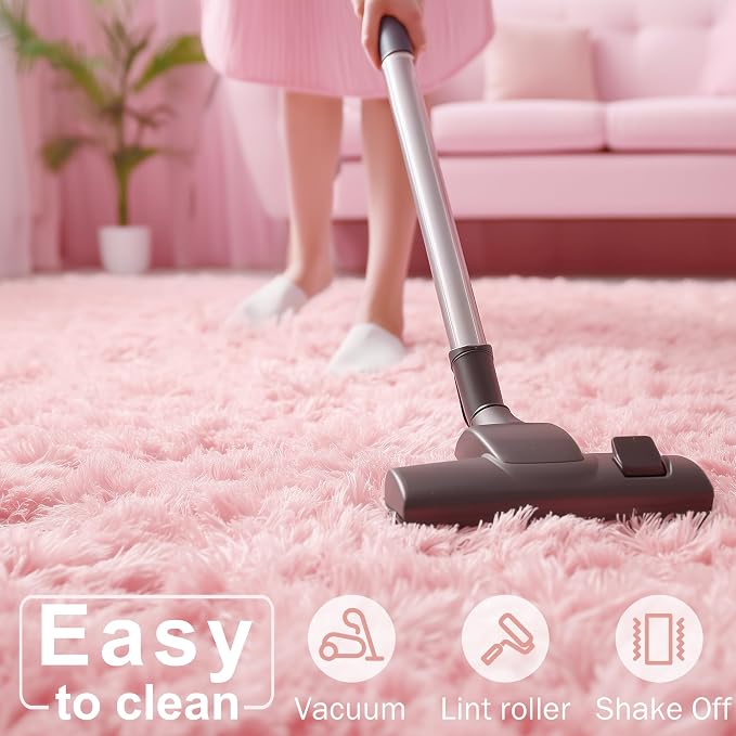 Amdrebio Pink Fluffy Plush Rug 5x7 - Image 9