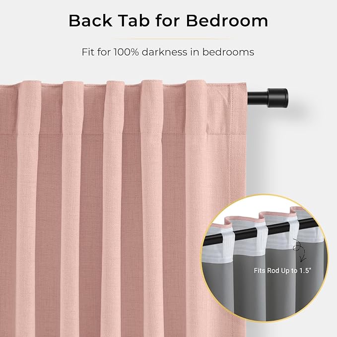INOVADAY Linen Textured 100% Blackout Sliding Door Curtains 102x108 | Blush Pink - Image 4