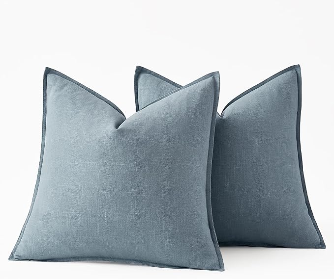 MIULEE Decorative Linen Euro Sham Pillow Covers 24x24 Blue Grey | Boho - Image 6