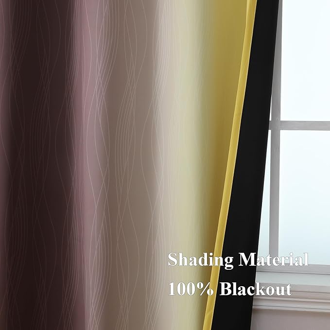 Brown and Yellow Blackout Curtains 52Wx63L Inch 2 Panels | Thermal Insulated - Image 5