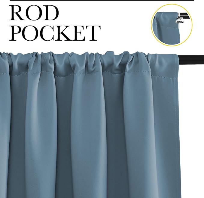 NICETOWN Blackout Curtains for Bedroom, Smoky Blue, 1 Pair, 42 by 45-inch - Image 2