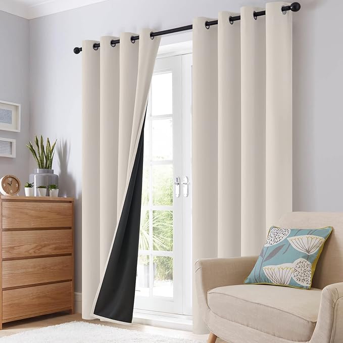 SimpleHome Cream 100% Blackout Curtains Room Darkening Living Room 72 Inch | - Image 8