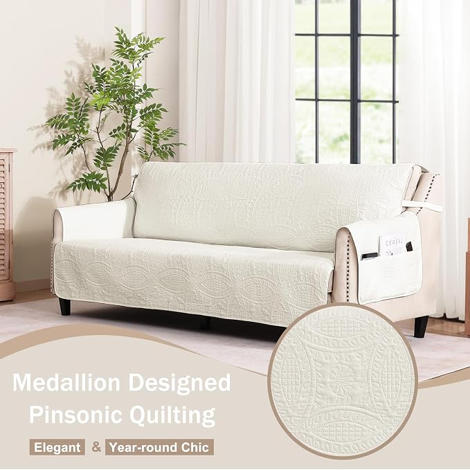 Soft Quilted Couch Cover with Pockets - Image 2