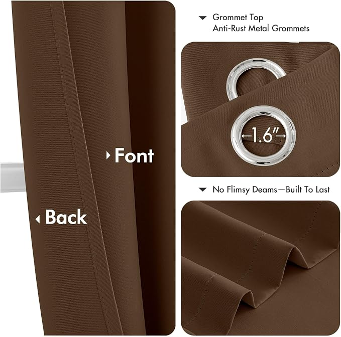 MIULEE Blackout Curtains for Bedroom 2 Panels 40 x 54 Inch Long Brown | Thermal - Image 4
