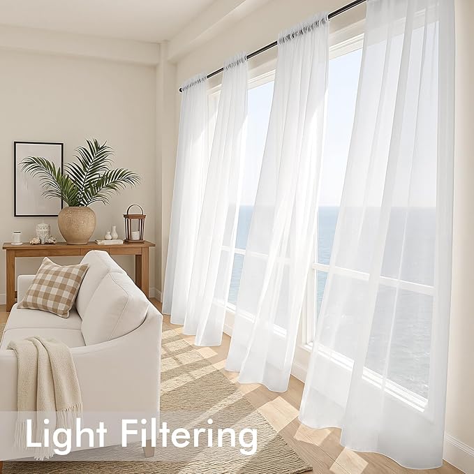 MIULEE White Sheer Curtains 80 Inches Long 4 Panels 42 x 80 Inches | Light - Image 4