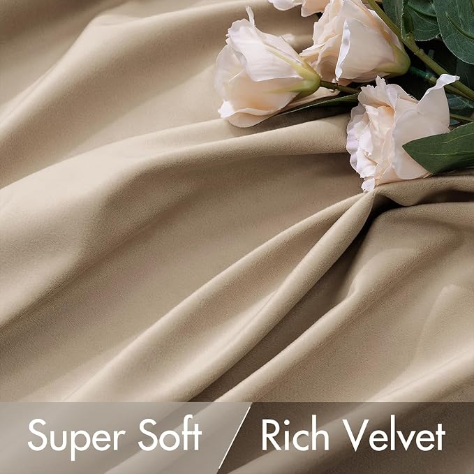 MIULEE Velvet Curtains 52x90 inches 2 Panels Cream Beige Blackout Curtains | - Image 4