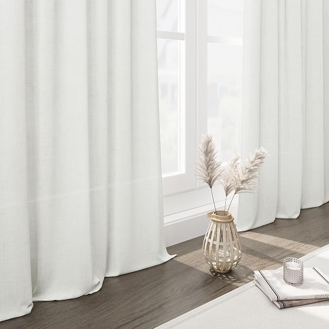 Ivory Linen Curtains 63 Inches Length 2 Panels Set - Image 6