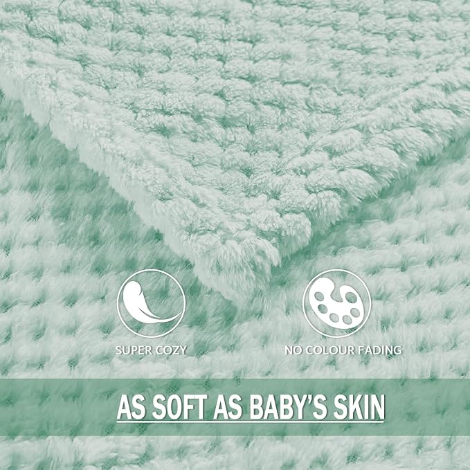 Exclusivo Mezcla Soft Waffle Fleece Bed Blanket Twin Size, Mint Green | - Image 6
