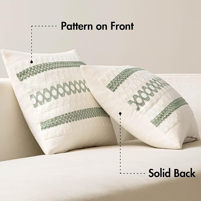 MIULEE Set of 2 Sage Green Boho Decorative Pillow Covers 22x22 Inch | Farmhouse - Image 9
