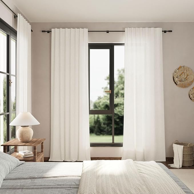 Beige White Linen Curtains for Living Room 94 Inches Long Back Tab and Rod - Image 7