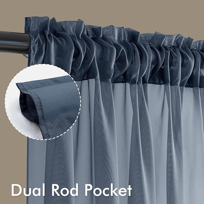 MIULEE Navy Blue Sheer Curtains 108 Inches Long 4 Panels 42 x 108 Inches | - Image 3