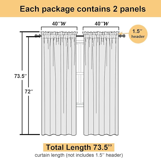Turquoise Sheer Curtains 72 Inches Long 2 Panels, Light Filtering Voile Curtain - Image 3