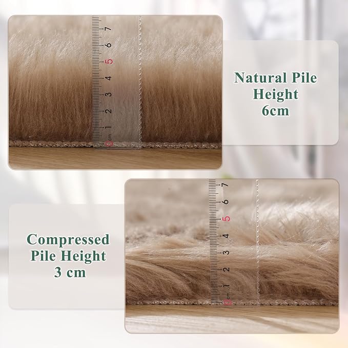 ORINOVA Beige 3ft Round Fluffy Shaggy Rug Washable Soft Area Rug - Image 4