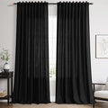 Extra Long Black Linen Curtains 108 Inches Long 2 Panels Set by Nanspring