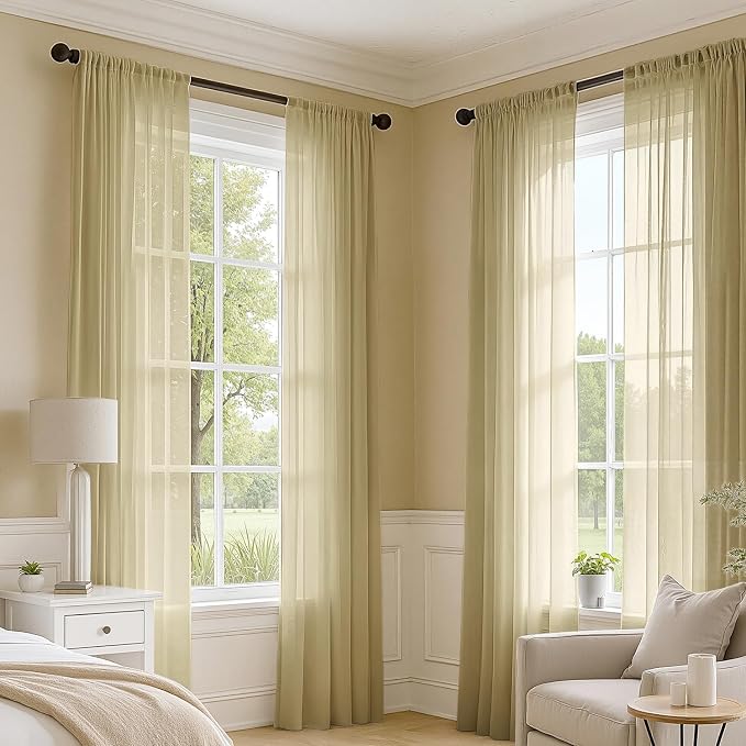 MIULEE Gold Sheer Curtains 84 Inches Long 4 Panels 42 x 84 Inches | Light - Image 2