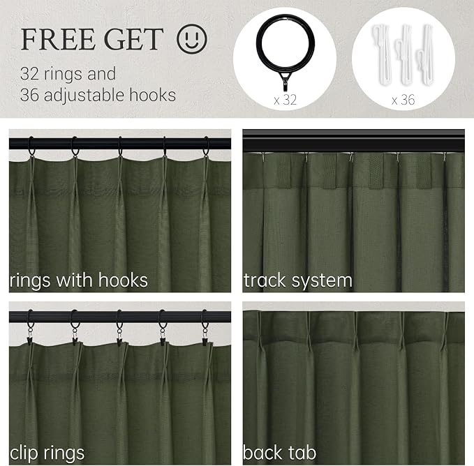 Topfinel Olive Green Pinch Pleated Curtains 105 Inch Length 2 Panels - Image 2