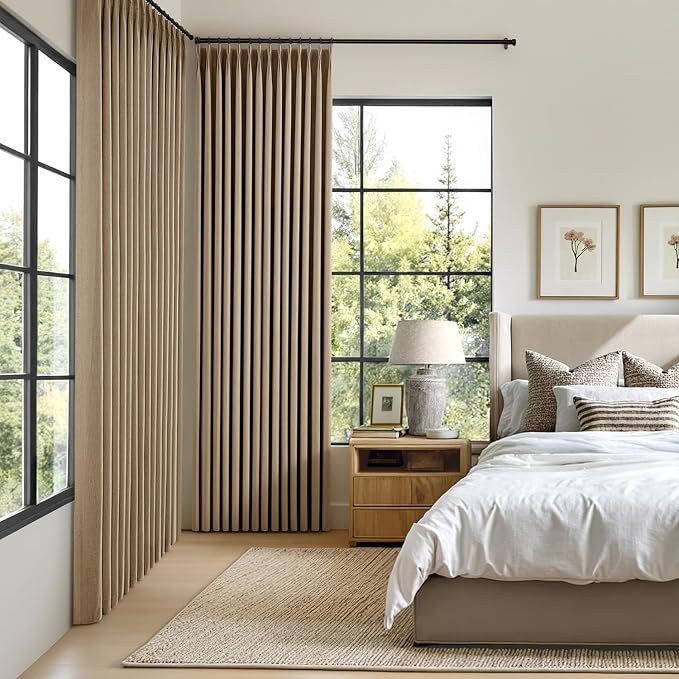 MIULEE Cafe Brown Pinch Pleated 100% Blackout Linen Curtains 40x108 Inches | - Image 2