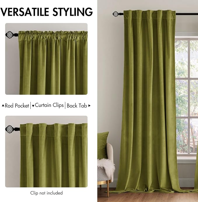 MIULEE Velvet Curtains 52x108 inches 2 Panels Moss Green Blackout Curtains | - Image 2