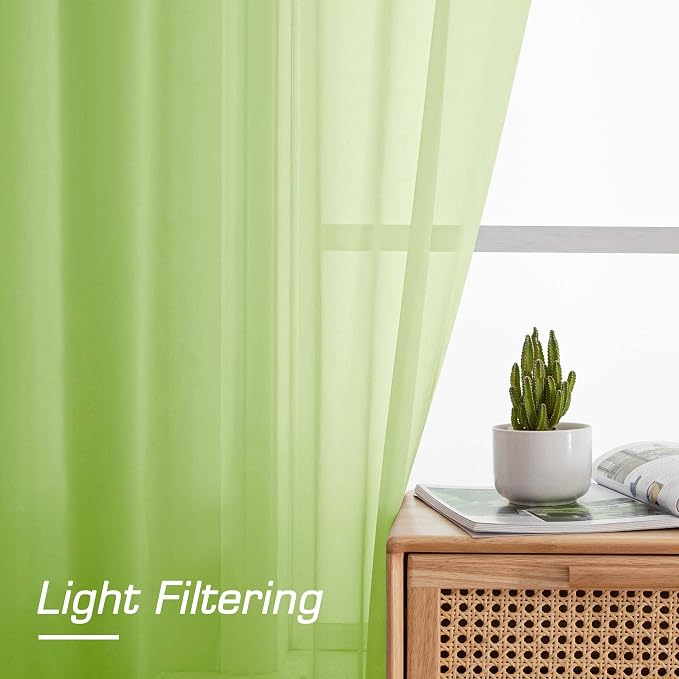Short Lime Sheer Curtains 36 Inch Length 2 Panels Set, Kitchen Tiers Curtains - Image 4