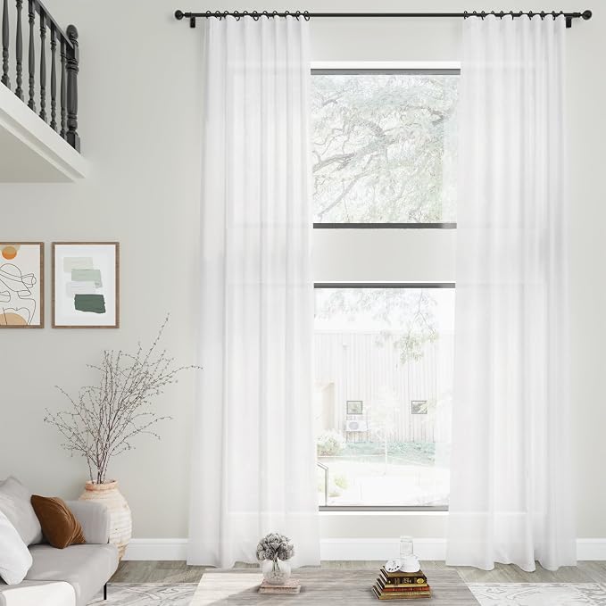 White Linen Curtains for Living Room Extra Long Back Tab Curtains 125 Inches - Image 2