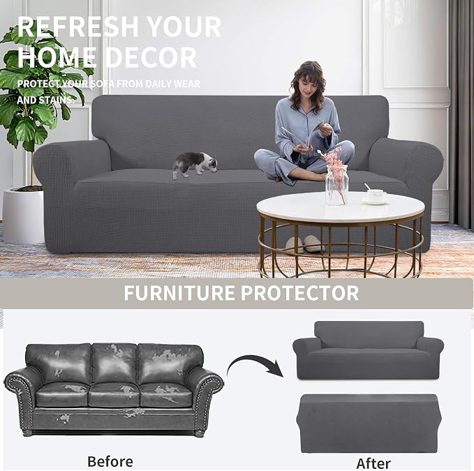 Easy-Going Stretch 4 Seater Oversized Sofa Couch Cover Gray | 1-Piece Extra - Image 4