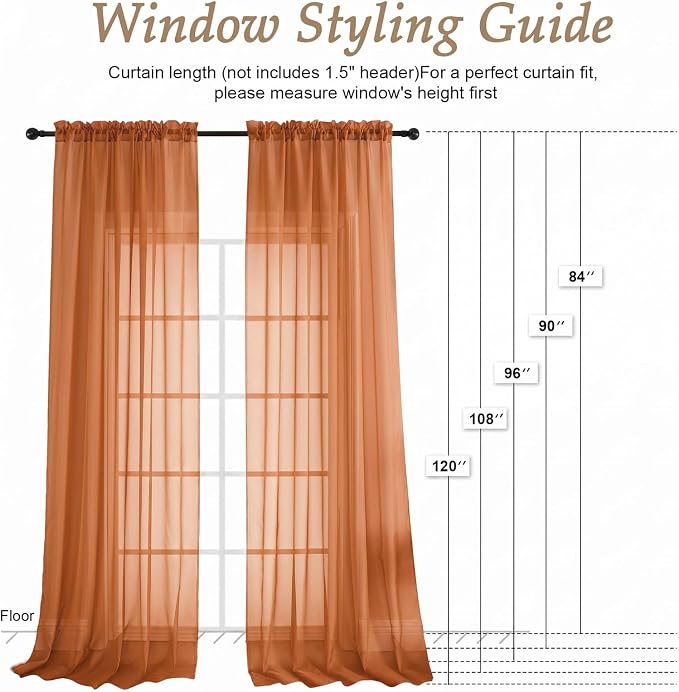 Orange Bedroom Curtains 2 Panel Sets 96 Inch Length, 59 Inch Extra Wide Light - Image 2