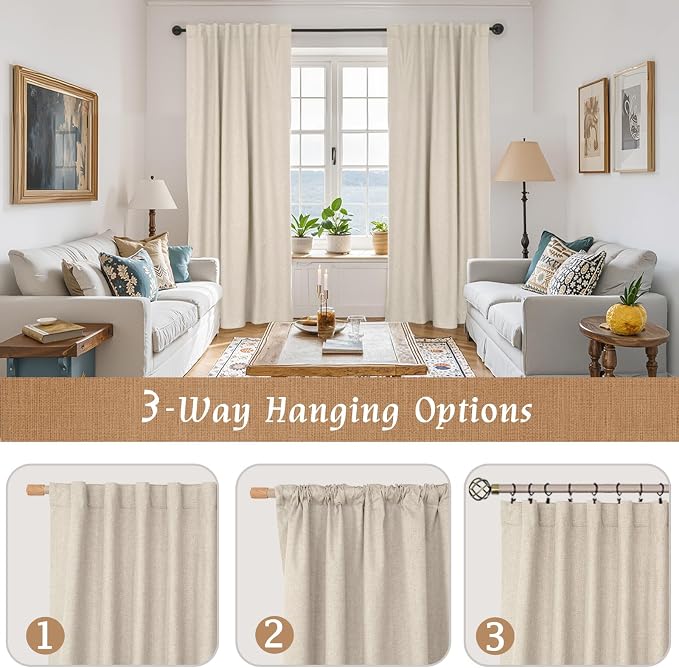 Oatmeal 100% Blackout Linen Curtains 60 Inches - Image 9