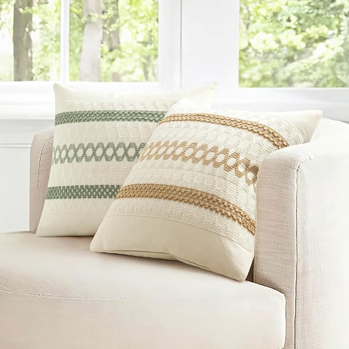 MIULEE Set of 2 Sage Green Boho Decorative Pillow Covers 22x22 Inch | Farmhouse - Image 10