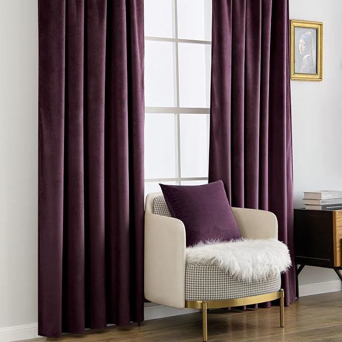 MIULEE Dark Purple Velvet Curtains 52x96 inches Luxury Blackout Curtains | - Image 7