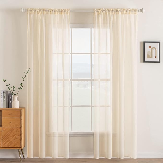 MIULEE Cream Beige Sheer Curtains 54 X 72 Inches, 2 Panels | Solid Color by MIULEE