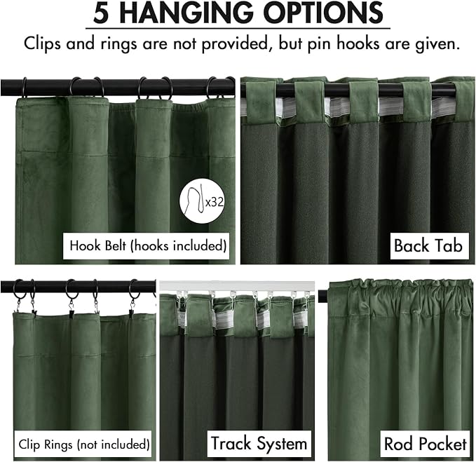 MIULEE Velvet Curtains 50W x 96L 2 Panels Olive Green Blackout Curtains | - Image 2