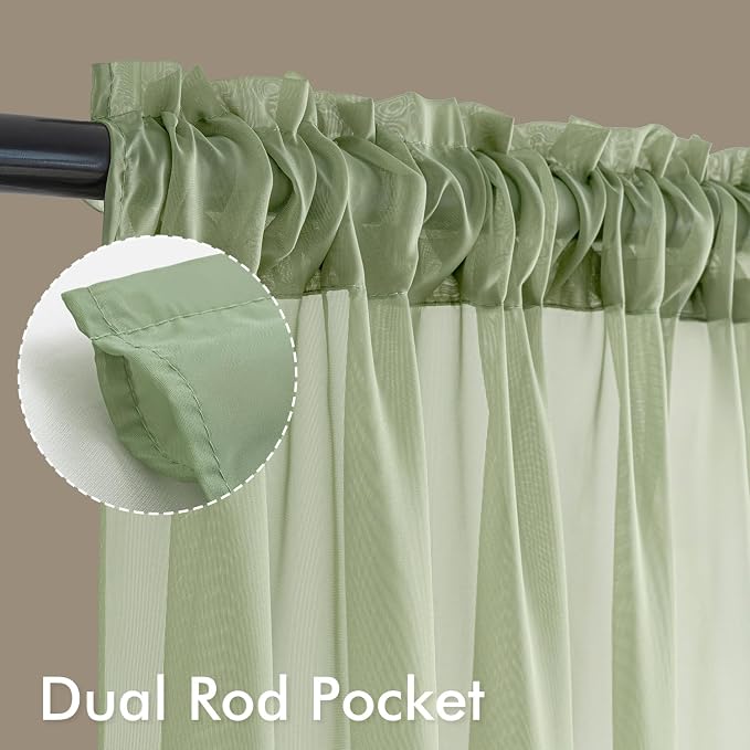 MIULEE Sage Green Sheer Curtains 96 Inches Long 4 Panels 54 x 96 Inches | Light - Image 3