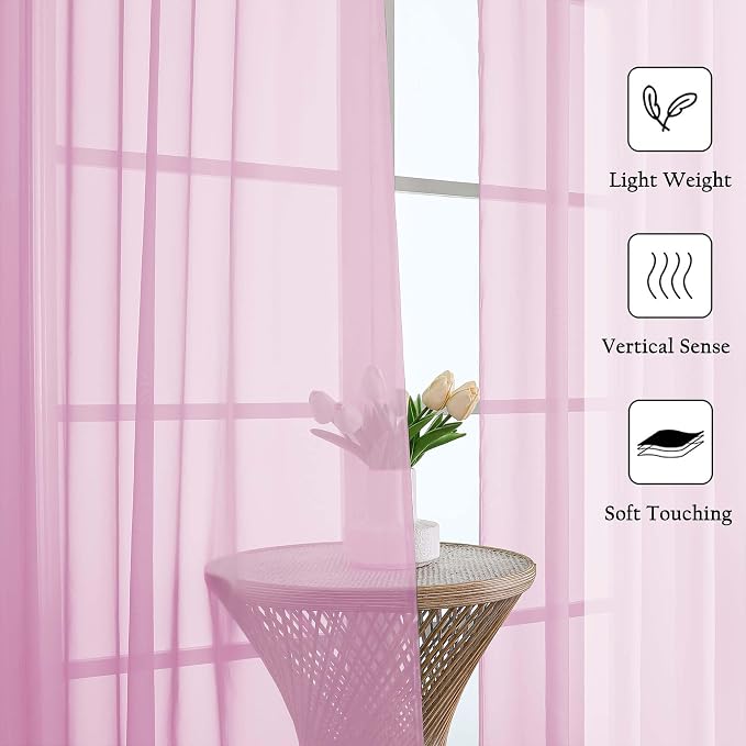 Light Pink Sheer Curtains for Bedroom 84 Inches Long 2 Pcs, Modern Farmhouse - Image 2