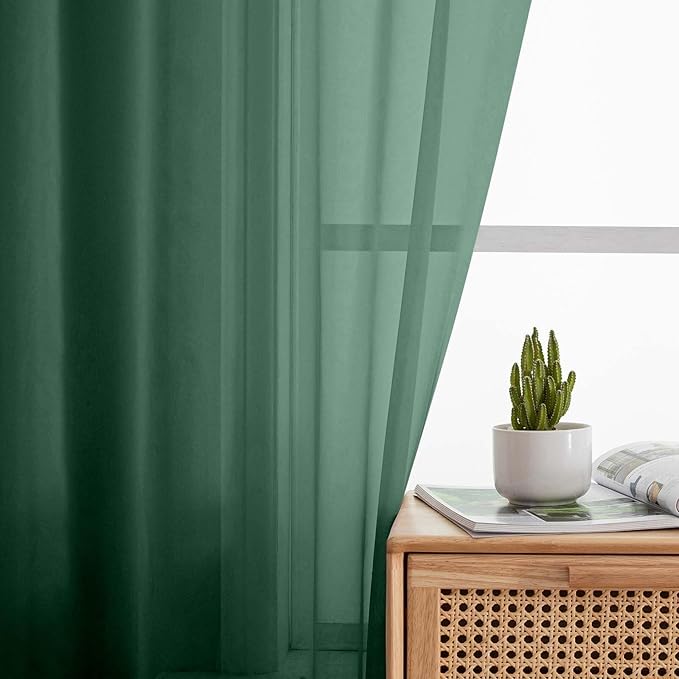 Hunter Green Sheer Curtains for Bedroom Living Room 45 Inch Length 2 Panels - Image 6