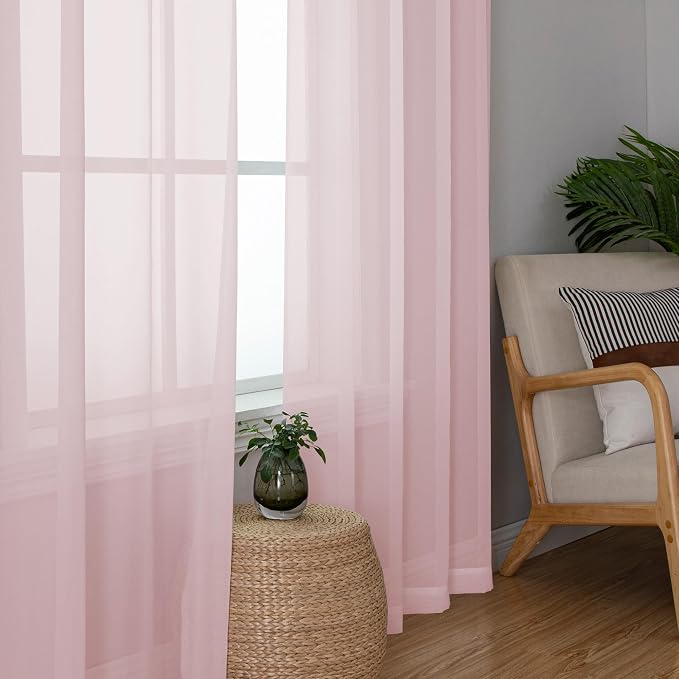 OWEINE Sheer Curtains 90 Inches Long 2 Panels Set, Light Filtering Fimly Voile - Image 6