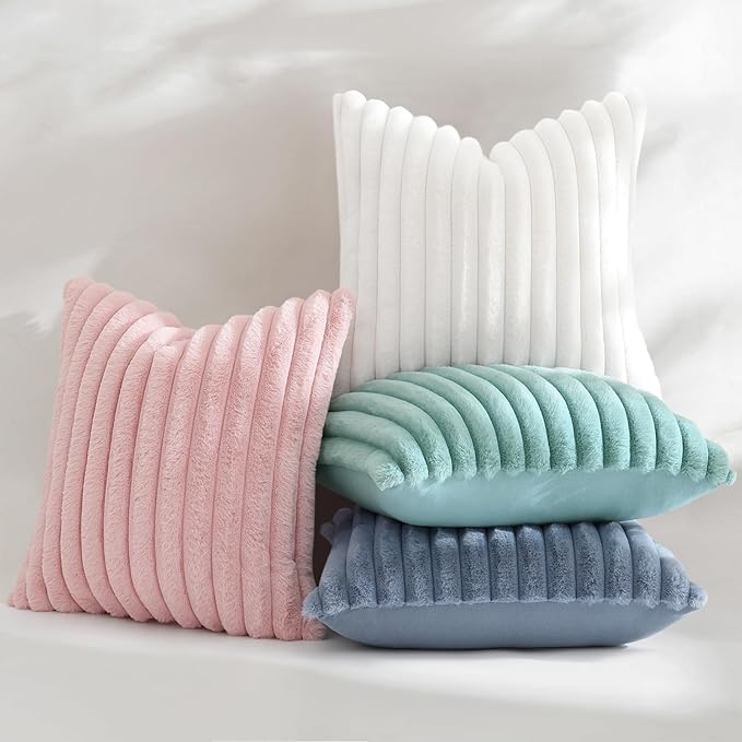 decorUhome Fall Faux Fur Throw Pillow Covers 26x26 Set of 2 Aqua | Decorative - Image 5