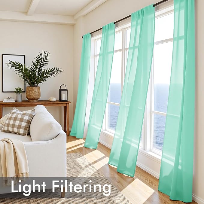 MIULEE Aqua Sheer Curtains 72 Inches Long 4 Panels 42 x 72 Inches | Light - Image 4