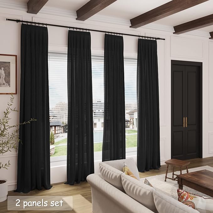 Linen Black Curtains 135 inch Extra Long - Image 7