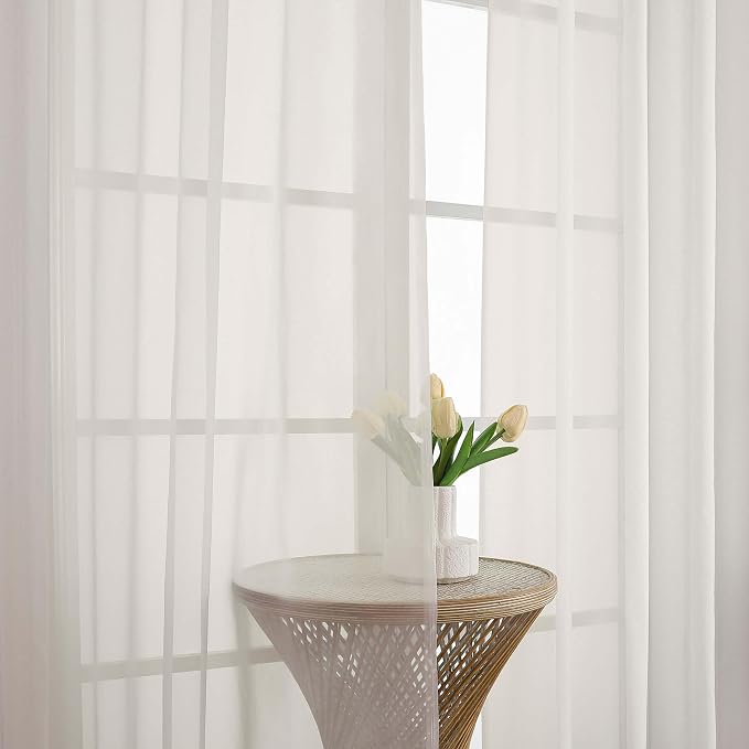 Extra Long Ivory Sheer Curtains 144 inch 2 Panels Set, Translucent Backdrop - Image 7
