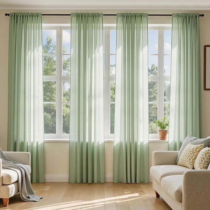 MIULEE Sage Green Sheer Curtains 96 Inches Long 4 Panels 42 x 96 Inches | Light by MIULEE