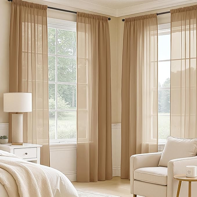 MIULEE Brown Sheer Curtains 96 Inches Long 4 Panels 54 x 96 Inches | Light - Image 2