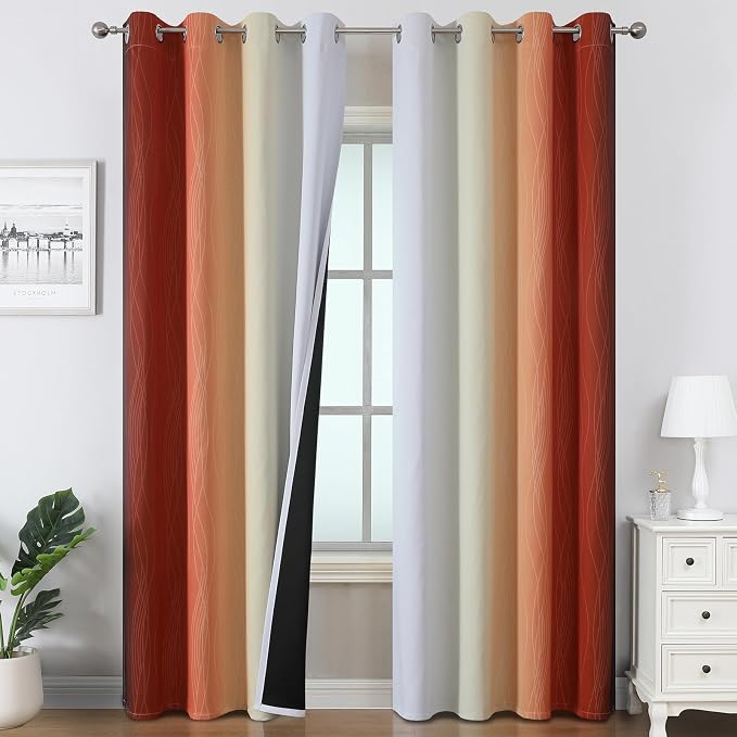 Burnt Orange and Greyish White Ombre Blackout Curtains 52Wx90L Inch Long | by ESTELARTEXTILER