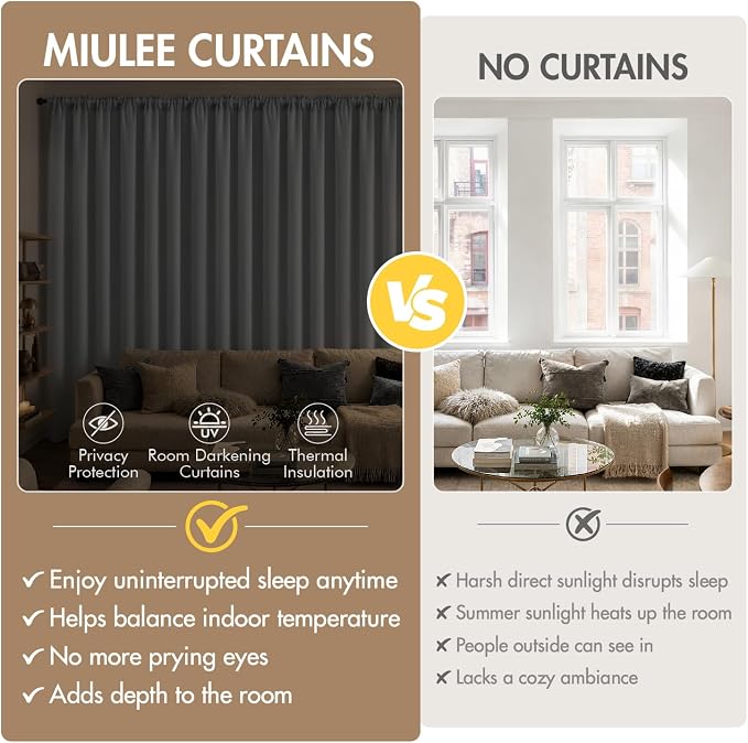 MIULEE 84 Inch Length Light Grey Blackout Bedroom Curtains Set of 4 | Thermal - Image 8