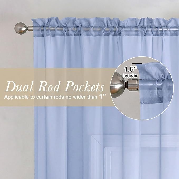 Denim Blue Sheer Curtains 84 Inches Long 2 Panels, Light Filtering Bedroom - Image 5
