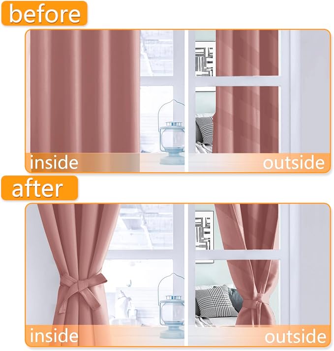 Short Blackout Curtains for Bedroom 2 Panels Dusty Rose 38x45 Inch | Thermal - Image 4
