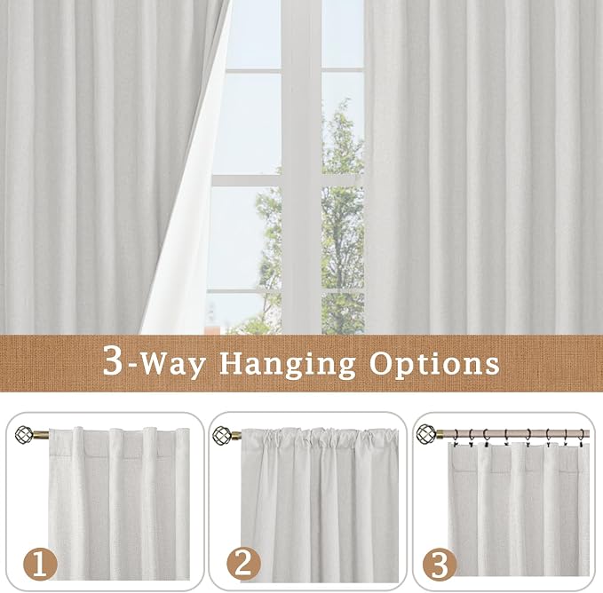 Light Grey Linen 100% Blackout Window Curtains - Image 9