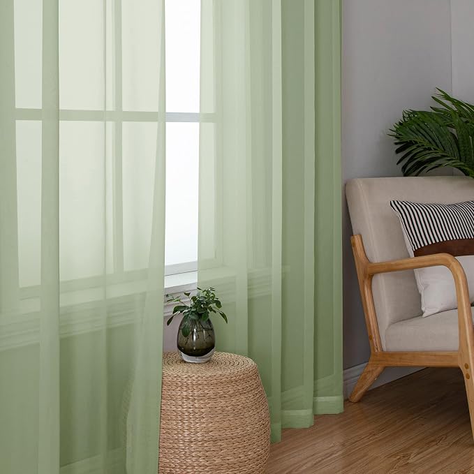 Chyhomenyc Light Green Sheer Curtains 84 Inches Long, 2 Panels | Light Filtering - Image 7