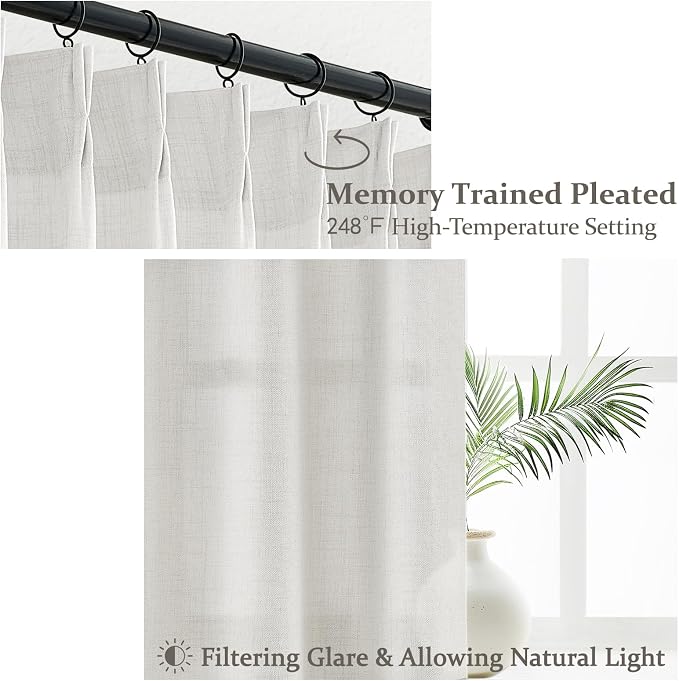 PleatedDrapes Extra Long 120 Inch Curtains, Thick Linen Lush Decor Sheer - Image 4